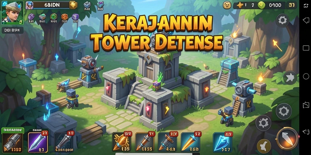 Tampilan gameplay seru dengan strategi menara yang mendebarkan.