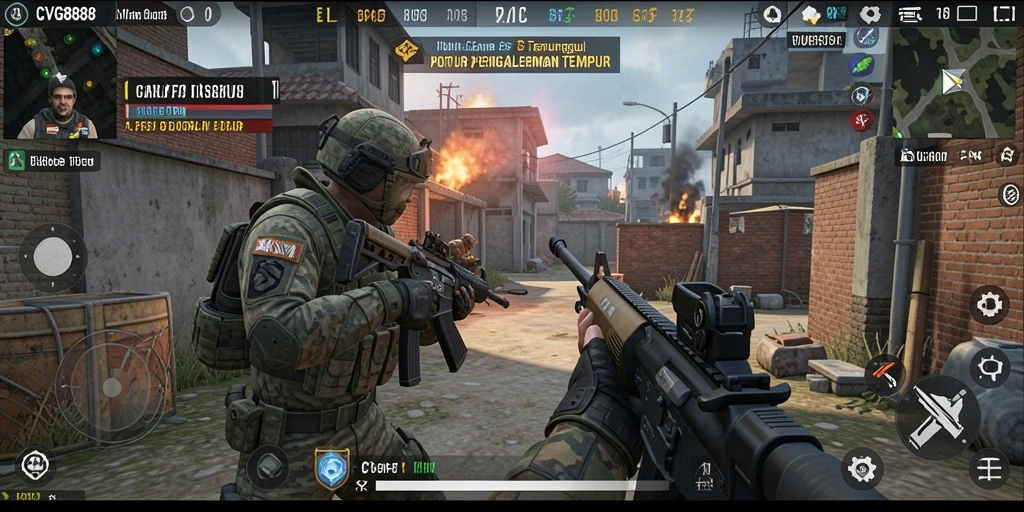 Screenshot CVG8888 yang menampilkan aksi pertempuran seru dalam game FPS.