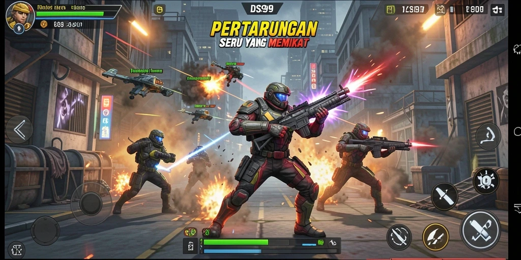 Tangkapan layar gameplay DS99 menampilkan karakter bertarung dengan penuh aksi.