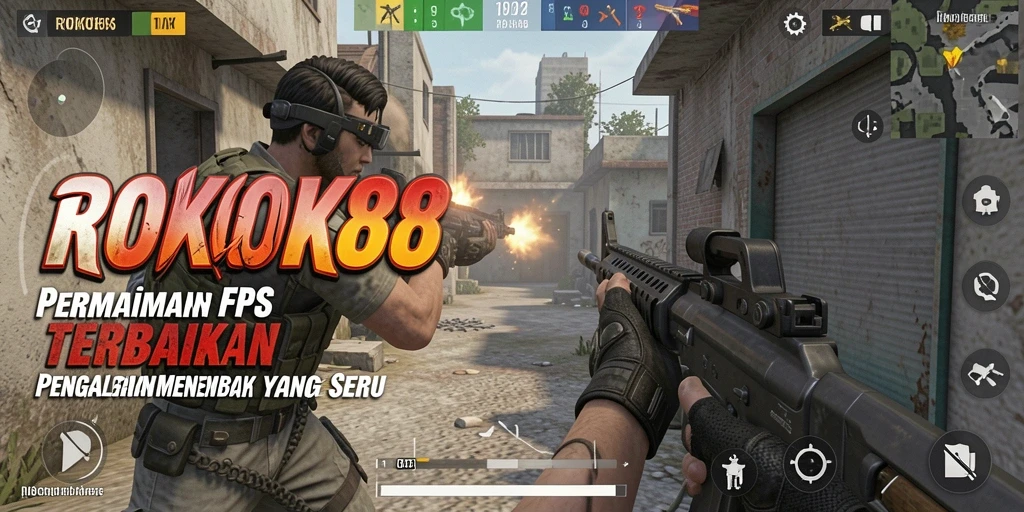 Screenshot utama ROKOK88 menampilkan intensitas pertempuran FPS yang mendebarkan.