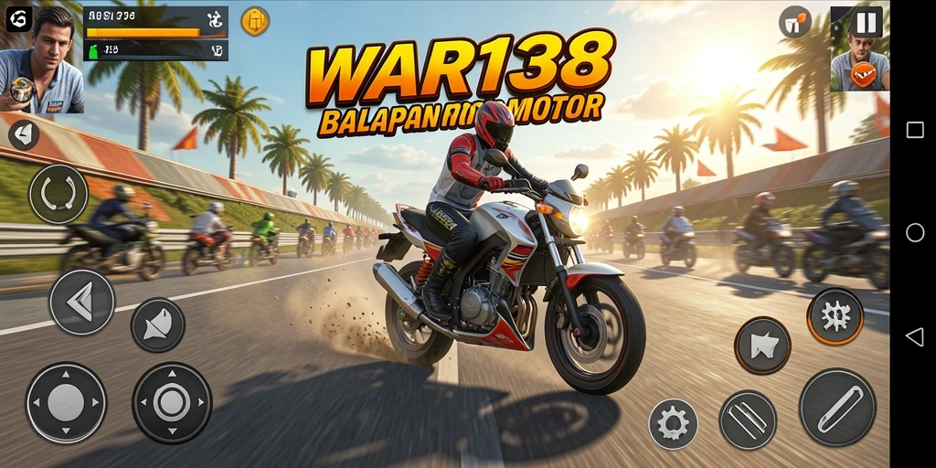 Tampilan gameplay <strong>WAR138</strong> dengan balapan motor yang mendebarkan di trek yang menantang.